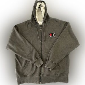 Champion, Charcoal Gray, Zip-up Hoodie, Size Large